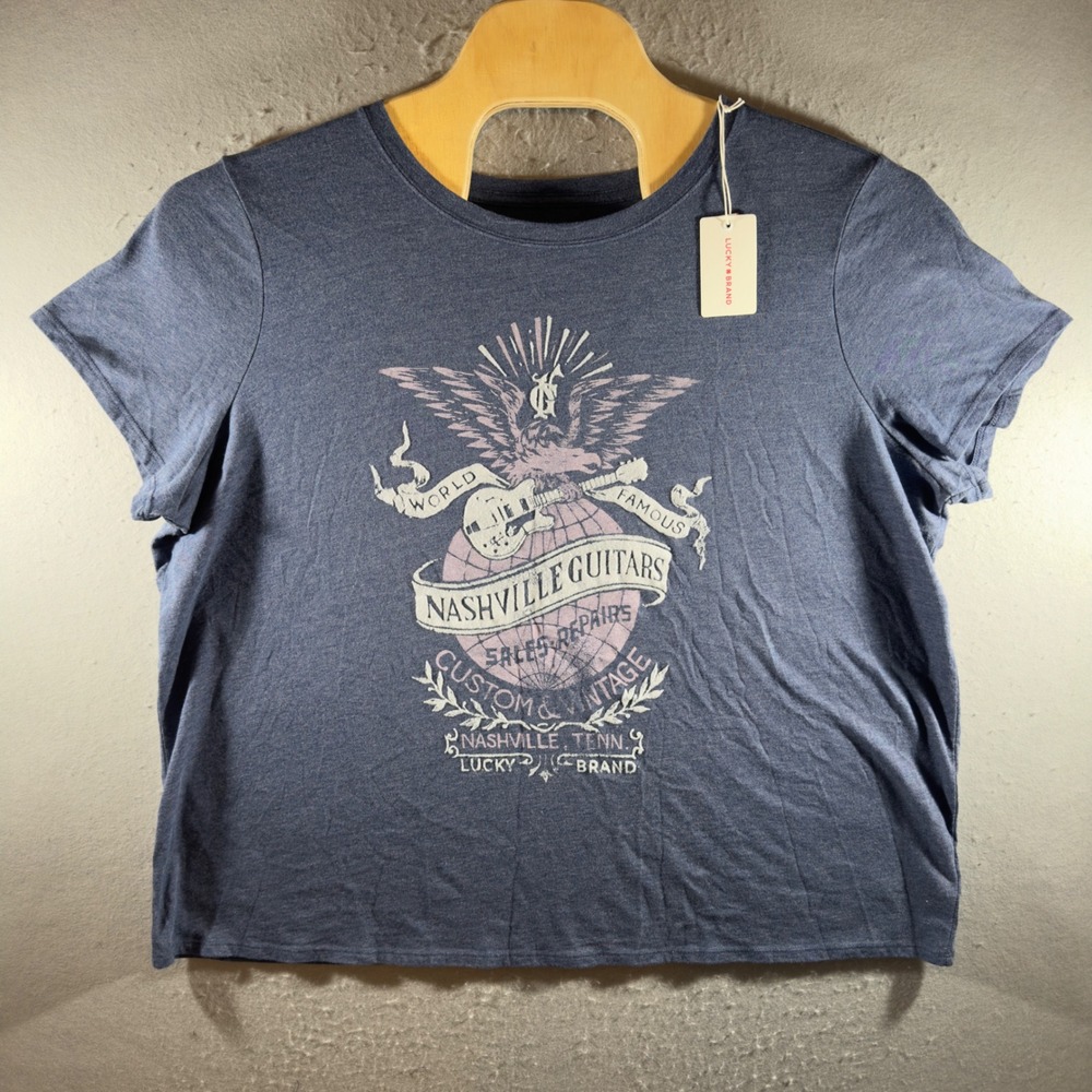 1768 | NWT Lucky Brand Nashville Guitars Graphic Tee Blue Women 2X